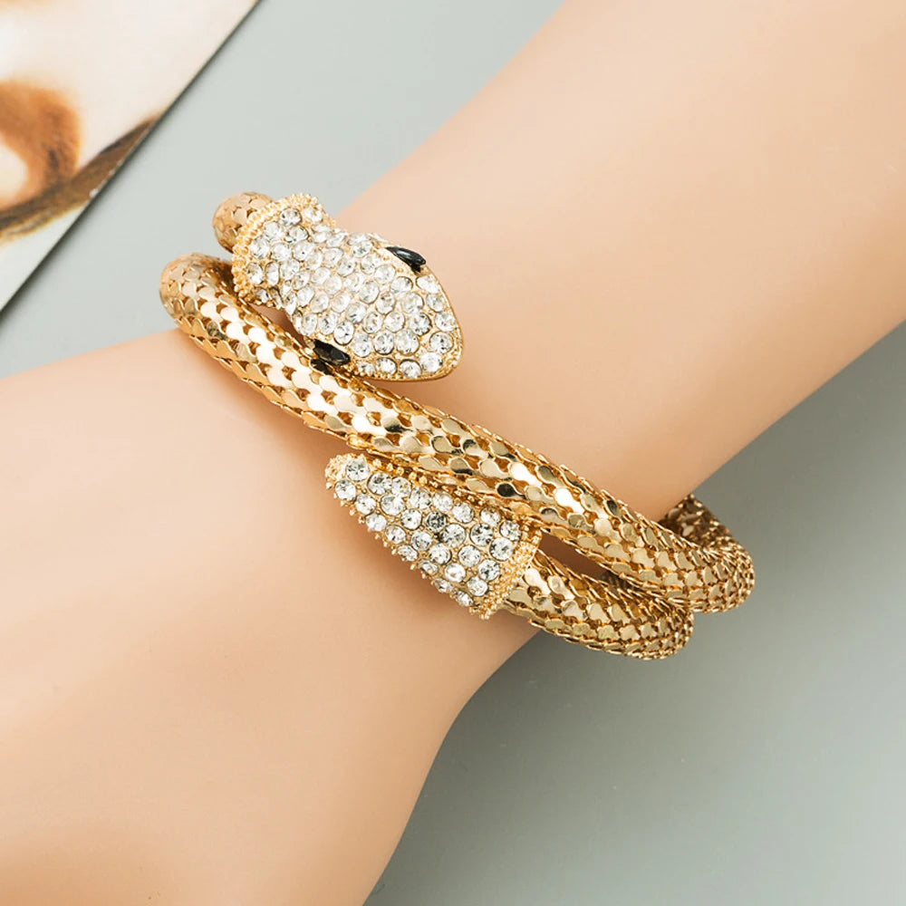 Gold Hollow Rhinestone Snake Bracelet For Women – femmebelleonline